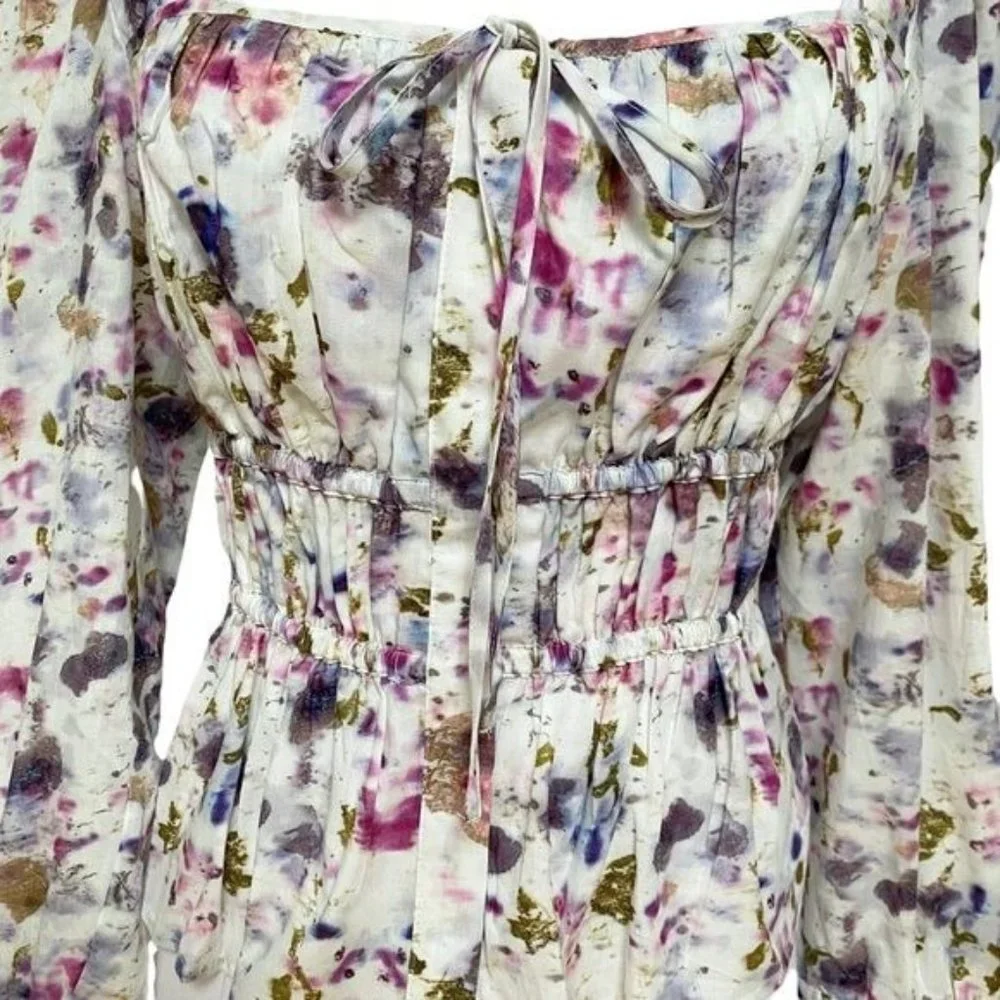 J. Crew x Flora Obscura Blouse Cinched-waist Top in Kaleidoscope Floral NWT
